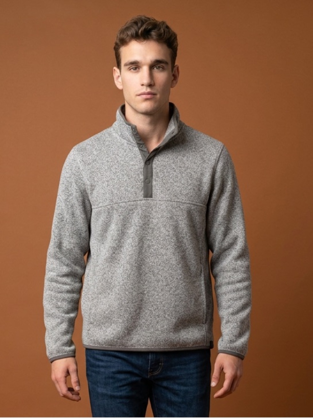L.L. Bean Men's Sweater Fleece Gorpcore Snap Pullover Jacket - Gray Heather